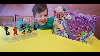 Danila Master plays with kinetic sand and with PJ Masks. Baby video, fun video