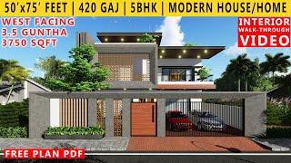 50' x 75' FEET HOUSE DESIGN | 5BHK BUNGALOW  | 420 GAJ | 3.5 GUNTHA | 3750 SQFT HOUSE PLAN | DUPLEX