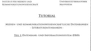 Fachliche Recherche - MKW - Teil 1: Datenbank-Informationssystem (DBIS)