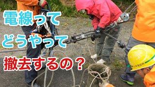 【田副電設】電線ってどうやって撤去するのそんな疑問に映像でお答えします。ラインマンすげぇ️