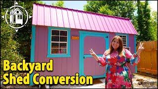 She converted a BACKYARD SHED into a groovy TINY HOME!