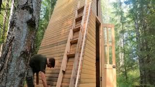 Building COZY A-frame HOUSE on the RIVER bank with a beach