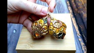 The Cloisonne Technique with Lace Textures on Polymer Clay. Beautiful Handmade Earrings DIY