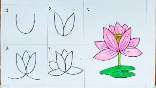 Easy way to draw water lily/Easy water lily drawing /Shaplaful drawing/ শাপলা ফুলের ছবি আকাঁ