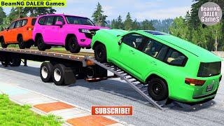 Flatbed Trailer Cars Transportation with Truck - Pothole vs Car #445 BeamNG DALER Games