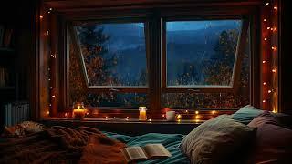 Autumn Cabin Rain - Open Windows & Sleeping Cat | Evening Ambience