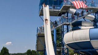 Angie coming down speed slide at SomerSplash Water Park (July 14th, 2024)