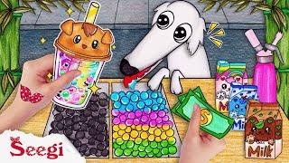 ASMR Boba Tea Challenge With Cute Animal Friends | Stop Motion Paper | Seegi Channel