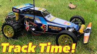 Running the 2020 Tamiya Novafox 2WD RC Buggy On The Garden Grass Track + Upgrading The Motor and ESC