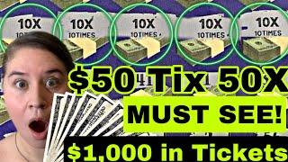 50X ON A $50 TICKET! CLAIMER? PLAYING $1,000 IN HIGH DOLLAR SCRATCH OFF TICKETS! EVERY $20 TICKET!