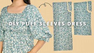 EASY way to make puff sleeves off shoulder dress | DIY dress