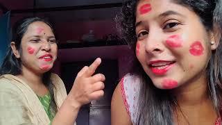 Lipstick  Kissing Challenge|| Funny video challenge #kissing #viralvideo @sanghamitraofficial