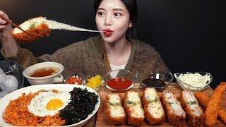 SUB)Cheesy Pork Cutlet, Thick Pork Sirloin Cutlet & Spicy Kimchi Fried Rice Mukbang Asmr