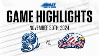 OHL Highlights: Brampton Steelheads @ Saginaw Spirit Nov. 30, 2024