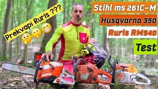 Ruris RM540 vs Stihl ms 261C-M vs Husqvarna 350. Cut speed test, Will Ruris surprise? Amles