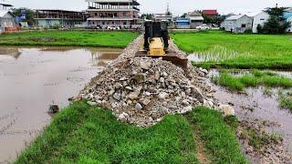 First Step Backfill By Bulldozer KOMATSU DR51 Building Temp Road For Land Filling Up Process