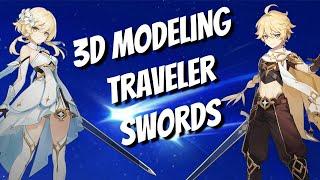 Genshin Impact 3D Modeling Travelers Swords