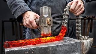 Forging a Razor-Sharp Knife with a Unique Design from Tractor Chains