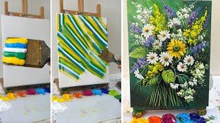 Beautiful Sunflower & Daisy Bouquet | Easy Acrylic Flower Painting Tutorial for Beginners #332