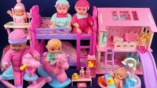 10 Minutes Satisfying with Unboxing Pink Princess House,Doll Bed Playset Review | ASMR