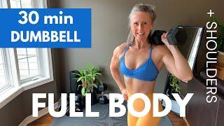 30min DUMBBELL WORKOUT full body + shoulders emphasis [build muscle at home]