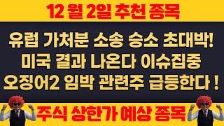 12월2일 월요일 추천종목 - 유럽가처분신청 승소 , 미국결과 남았다 주가 앞으로 10배이상 실제 가능 , 초대박나올종목 쓸어모아라 !!! , 오징어2 대장주 초급등 한다 !!!