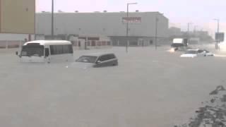 Cars stuck at a flooded street in Jebel Ali industrial area