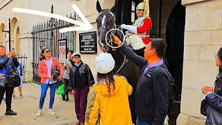 DISRESPECTFUL TOURIST'S BEHAVIOR Provokes a Reaction from the King's Guard at Horse Guards in London