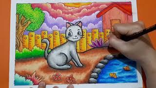 Tutorial menggambar dan mewarnai kucing serta penambahan gambar