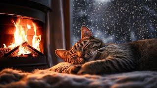 Purring Cat and Cozy Fireplace | Relax and Sleep Instantly with Cat Purr and Fire Sound