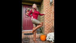 KRISTINA MODELS PROTOTYPE BROWN FAUX LEATHER SNAKESKIN THIGH BOOTS CROC LEGGINGS SWEATER FASHION