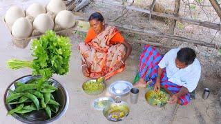 santali tribe people daily routine || they cook DHANIA EGG CURRY and sim vorta for lunch