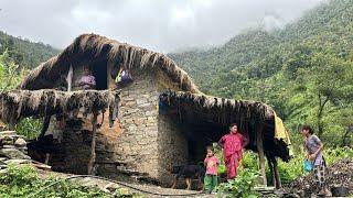 Most Relaxing Nepali Mountain Village Life | Daily Activities Village People || Rainy Season Time ||