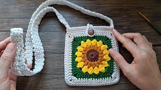 DIY Crochet Mini Bag | Easy Crochet Sunflower Granny Square Bag Tutorial Step by Step