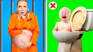 Rich Vs Broke Vs Giga Rich Pregnant In Jail! Funny Pregnancy Situations & Priceless Hacks