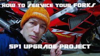 How to service and upgrade your forks. Dave's Honda SP1 upgrade project. Fork seal change + re-valve