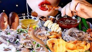 ASMR RAW SQUID & OCTOPUS RAW SEA SQUIRT  오징어회, 산낙지, 멍게 리얼사운드 먹방 Mukbang Eating show