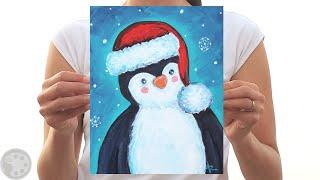 Christmas Painting Tutorial | Easy Cute Penguin Painting