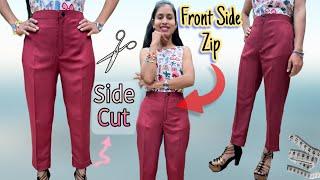 Trouser Pant Cutting and Stitching/ Front Side Zip With Side Slit (cut) Trouser Pant design #trouser