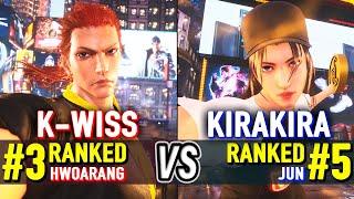 T8  K-WISS (#3 Ranked Hwoarang) vs KIRAKIRA (#5 Ranked Jun)  Tekken 8 High Level Gameplay