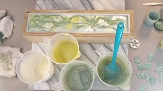 making and cutting a St. Patty's day themed soap