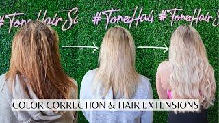 Brassy to Blonde Hair Transformation & Hair Extensions Installation using The Swan Method