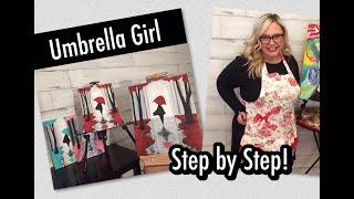 UMBRELLA GIRL PAINTING TUTORIAL / EASY STEP BY STEP BEGINNERS PAINTING ON CANVAS / SPRING PAINTING