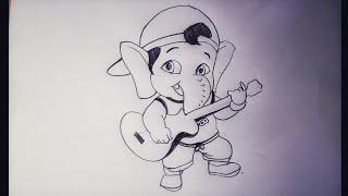 Baal ganesha with guitar pencildrawing/ganpati bappa pencildrawing