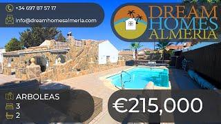 3 bed 2 bath villa with swimming pool, roof terrace and outside bar close to Arboleas village