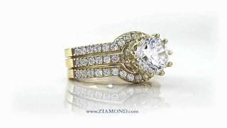 Renaissance 2 Carat Round Lab Grown Diamond Look Cubic Zirconia Pave Three Ring Bridal Wedding Set
