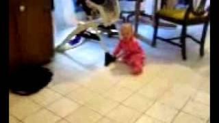 Funny baby crawling like a monkey