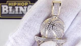 CZ Large Bling Bling Basketball Rim Bling Pendant 10K Gold | Real Gold | S10KPCZ1022Y