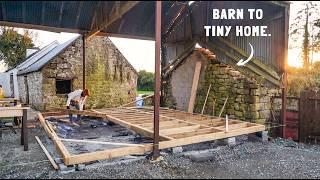 Building a cabin INSIDE old barn - framing out the floor.