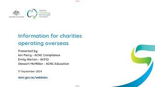 Webinar - Information for charities operating overseas - 17 September 2024